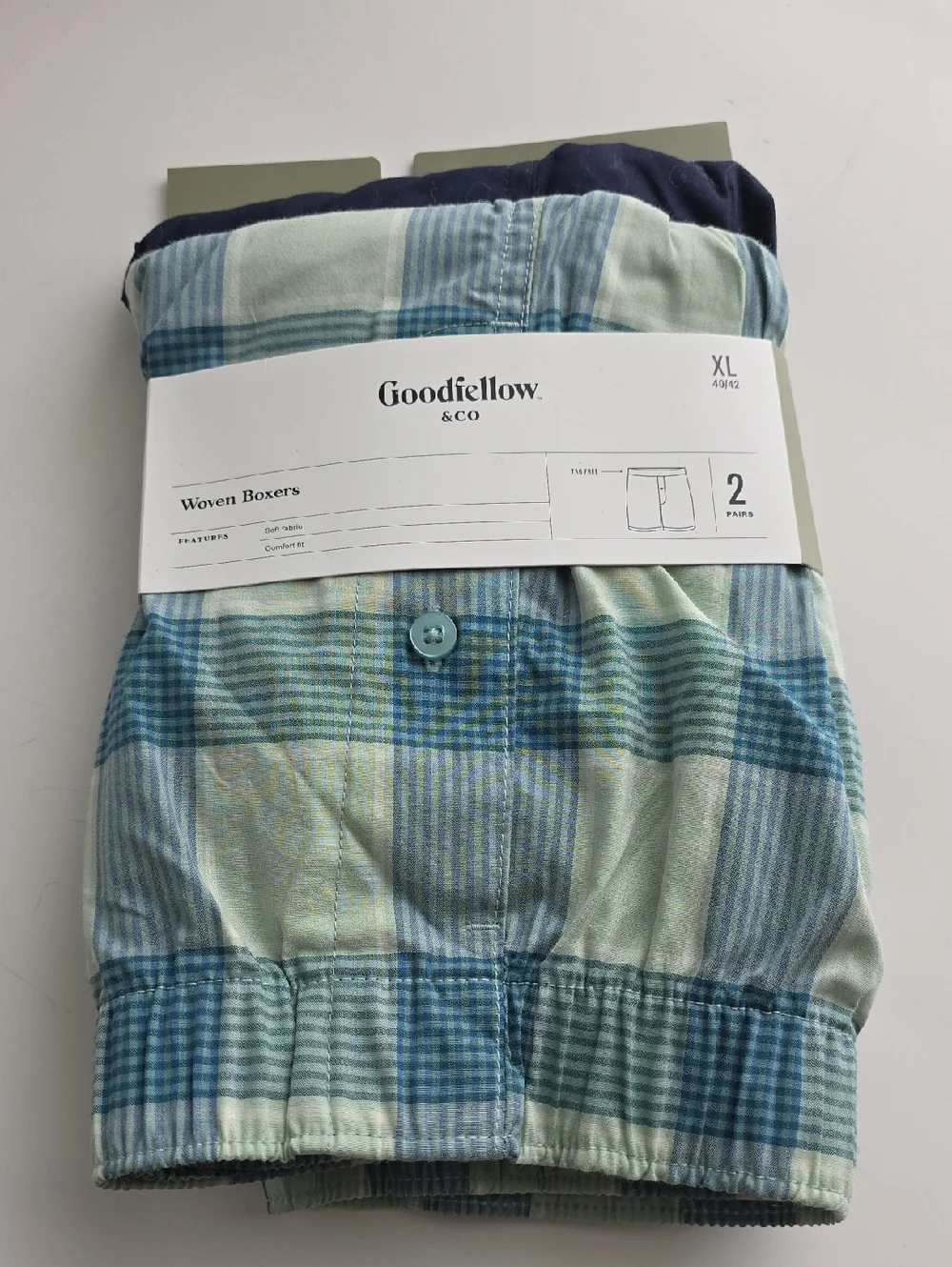 Goodfellow & Co Mens Set Of 2 Blue & Plaid Woven Boxers - XL